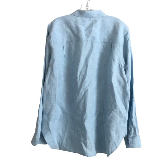 L.L Bean Women's 100% Linen Blouse Shirt Size XL Tunic Blue Long Sleeve Top - Picture 2 of 10